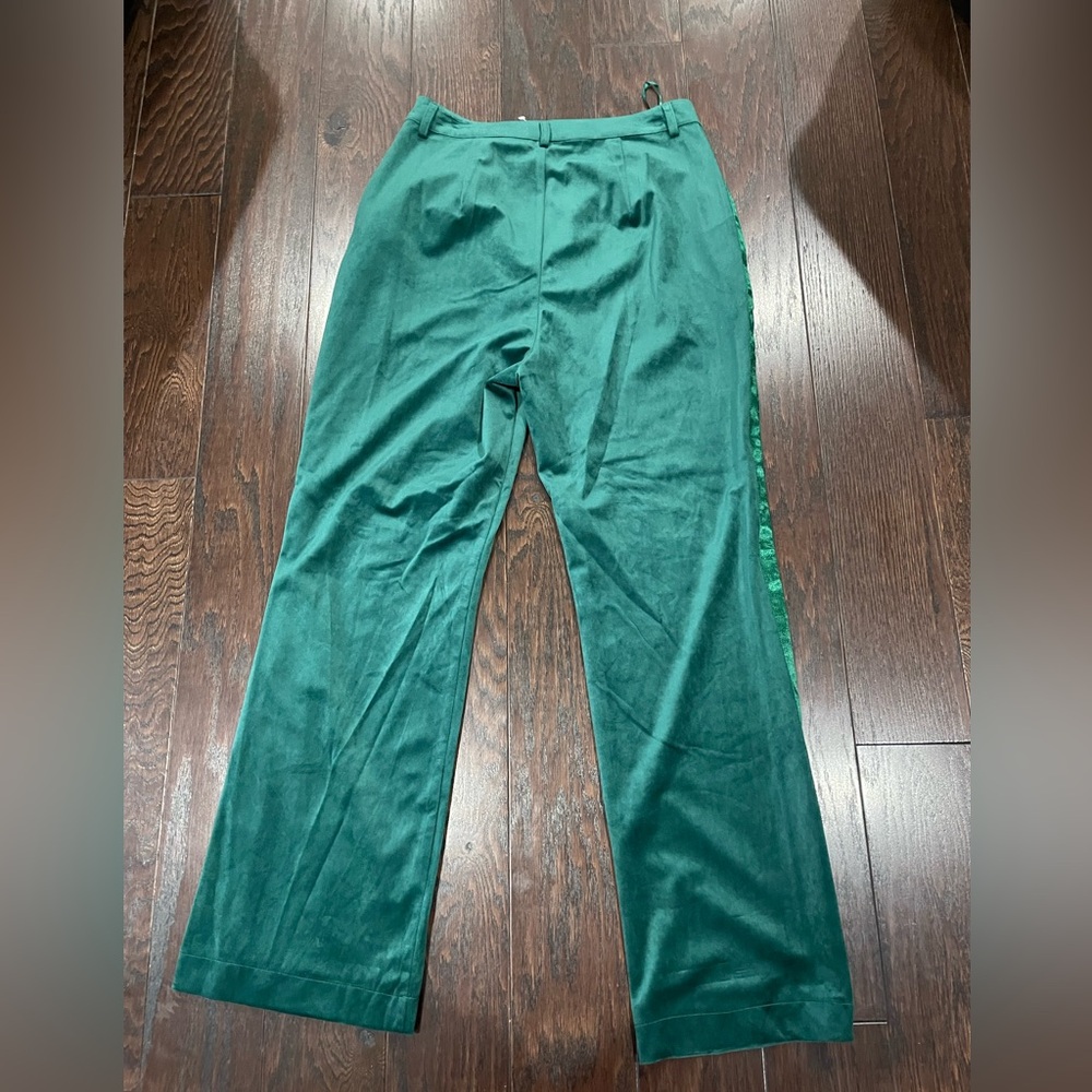 🕺🪩Avec Les Filles Green Satin Trim Trousers - Picture 6 of 8